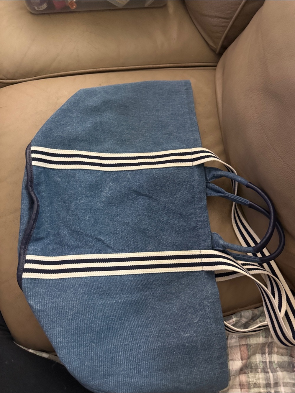 Draper James Blue Canvas Tote with Navy and White Straps - Picture 2 of 12